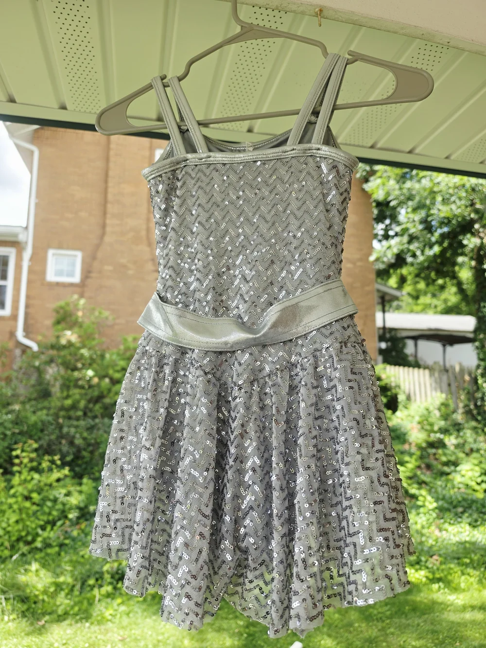 Girls Silver Sequin Dance Dress with Sparkle Belt